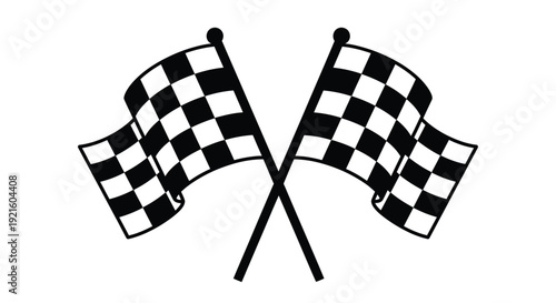 Two checkered flags crossed representing victory and racing silhouette