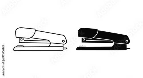 Two staplers depicted in contrasting views one a striking silhouette