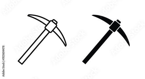 Two pickaxes depicted in contrasting styles a black silhouette