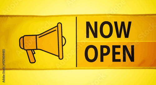 Announcing a New Opening: Megaphone Proclaims 'Now Open' in Striking Yellow and Black