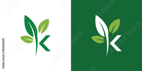 Modern Letter K Leaf Logo Design for Eco Friendly and Organic Brand Identity