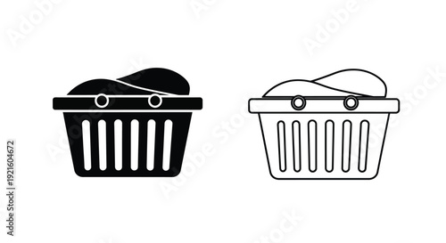 Two laundry baskets one filled depicted in a stark silhouette