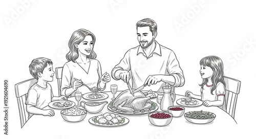 Family Gathering Around Dinner Table.