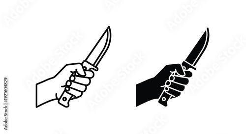Two depictions of a hand holding a knife black and white silhouette