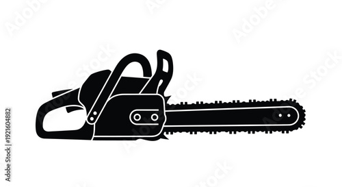 Black silhouette illustration of a powerful chainsaw for industrial work