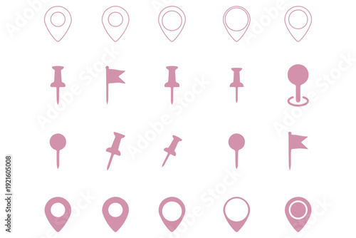 Flat icon set of location and map pins
