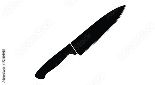 A sharp kitchen knife depicted in a stark black silhouette