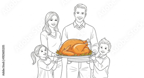 Family Gathering Around Roasted Turkey.