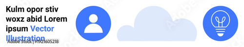 Identity management, data storage, innovation, creative thinking, user interface, conceptual design. Blue user icon, cloud and lightbulb images. Identity and data storage ideas