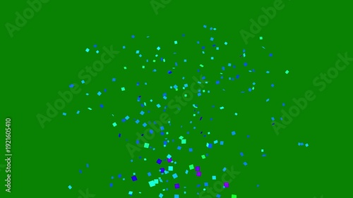 Confetti party explosion animation on a green screen background with colorful paper blast, falling celebration particles, congratulatory festive overlay for birthday and special event highlights