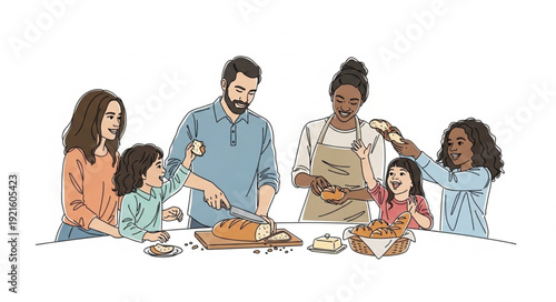 Family Gathering Around Table Together.