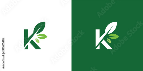 Modern Letter K Leaf Logo Design for Eco Friendly and Organic Brand Identity