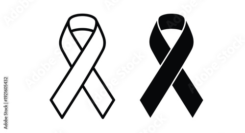 Two ribbons one white outline and one black fill presented as a silhouette