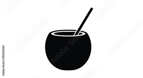 Black mate gourd with bombilla a traditional south american drink silhouette