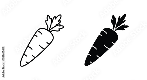 Two carrot illustrations in black and white a simple silhouette