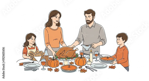 Family Gathering Around Thanksgiving Dinner.