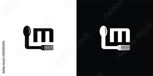 Modern Letter L M Fork Icon Logo Design for Restaurant and Food Brand Identity