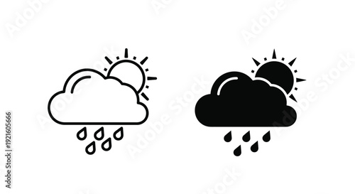 Two cloud icons depicting weather conditions one in color one silhouette