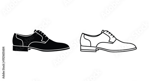 Two leather dress shoes one dark and one light in silhouette