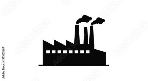 Industrial factory with smokestacks emitting pollution a stark silhouette