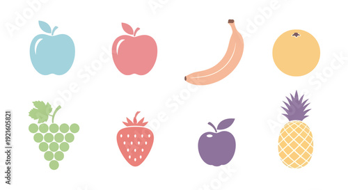 A colorful array of illustrations showcasing various fruits on a clean white background