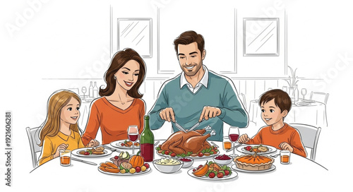 Family Gathering Around Dinner Table.