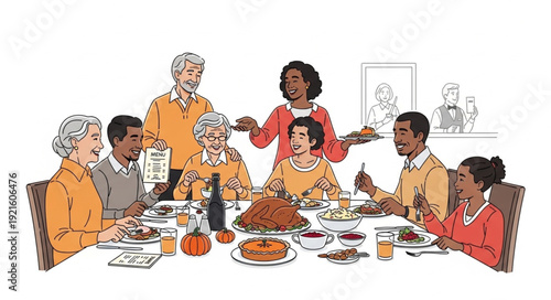 Family Gathering Around Dinner Table.