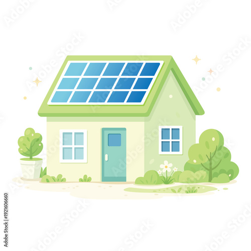 Eco Friendly Solar Panel House – Sustainable Green Energy Home Illustration