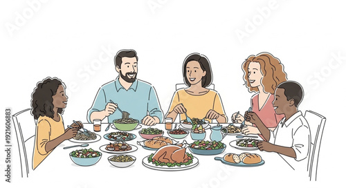 Family Gathering Around Dinner Table.