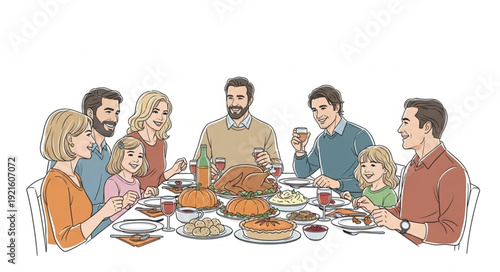 Family Gathering Around Dinner Table.