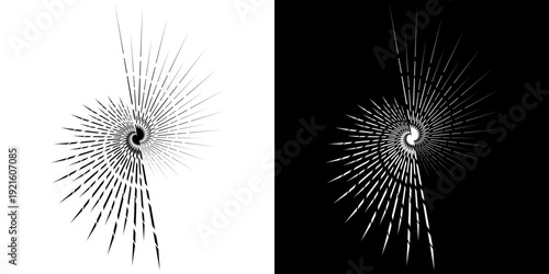 Dynamic abstract spiral sound wave rhythm lines. Circular spiral sound wave rhythm of lines. Circular futuristic abstract lines, black and white background.	

