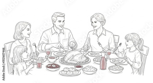 Family Gathering Around Dinner Table.