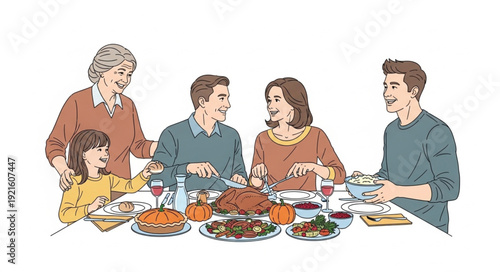 Family Gathering Around Dinner Table.