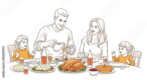 Family Gathering Around Dinner Table.