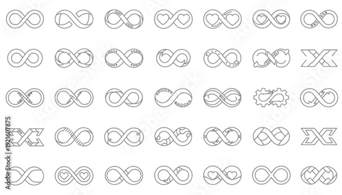 Infinity Symbol Vector Collection, Abstract Loop Icons, Geometric Eternity Designs, Boundless Infinity Vector Set, Decorative Infinite Shapes, Modern Infinity Vector Graphics, Eternal Loop Illustratio