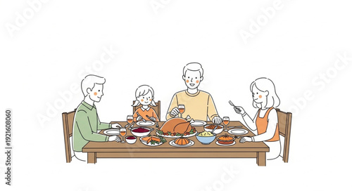 Family Gathering Around Dinner Table.