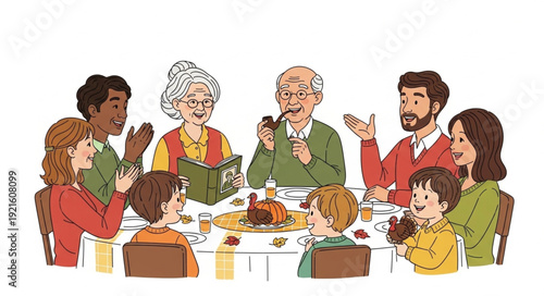Family Gathering Around Dinner Table.
