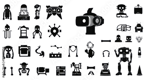 Robot and Technology Icon Collection Against No Background