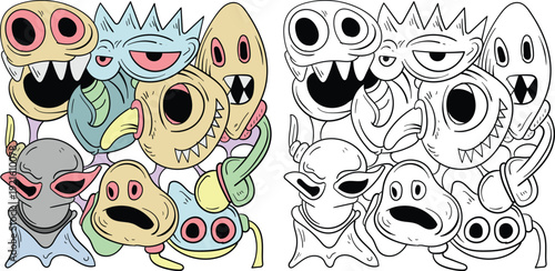 Funny Doodle Monster Characters Set