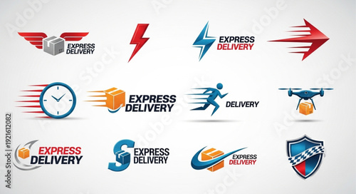 Collection of express delivery logos and icons.