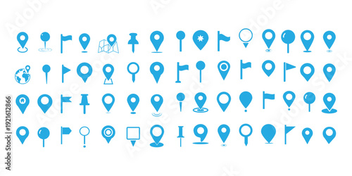 Map pin icon. Location map pin icon set. Address direction sign. Isolated geo tag. Map marker pointer icon set. GPS location symbol collection. Vector illustrator. 