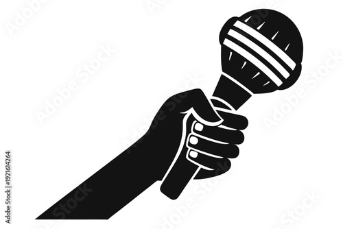 hand with microphone silhouette line art vector illustration