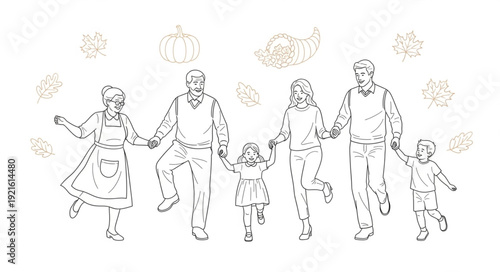 Family Group Hand Drawn Illustration.
