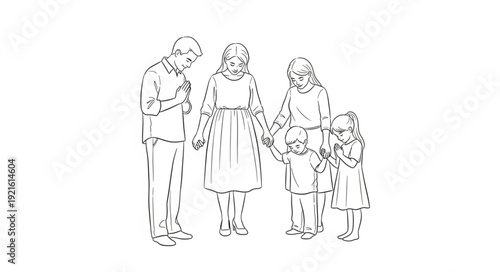 Family Group Sketch Illustration People.