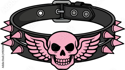 Pink Skull and Spiked Black Collar Accessory