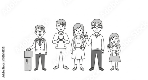 Family Group Standing Together Illustration.