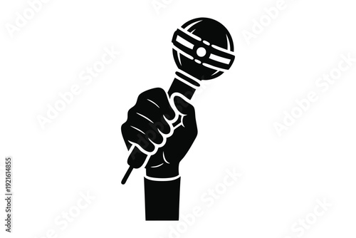 hand with microphone silhouette line art vector illustration