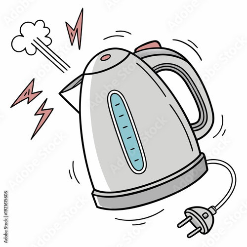 Electric kettle with steam and lightning bolts Vector