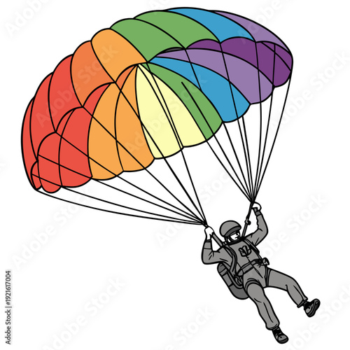 Parachutist with Rainbow Parachute Vector Illustration Transparent Background