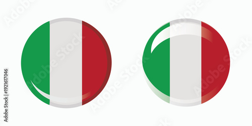 Italy Flag Round Glossy Icon Set – Italian Tricolor 3D Button Vector Isolated on White Background